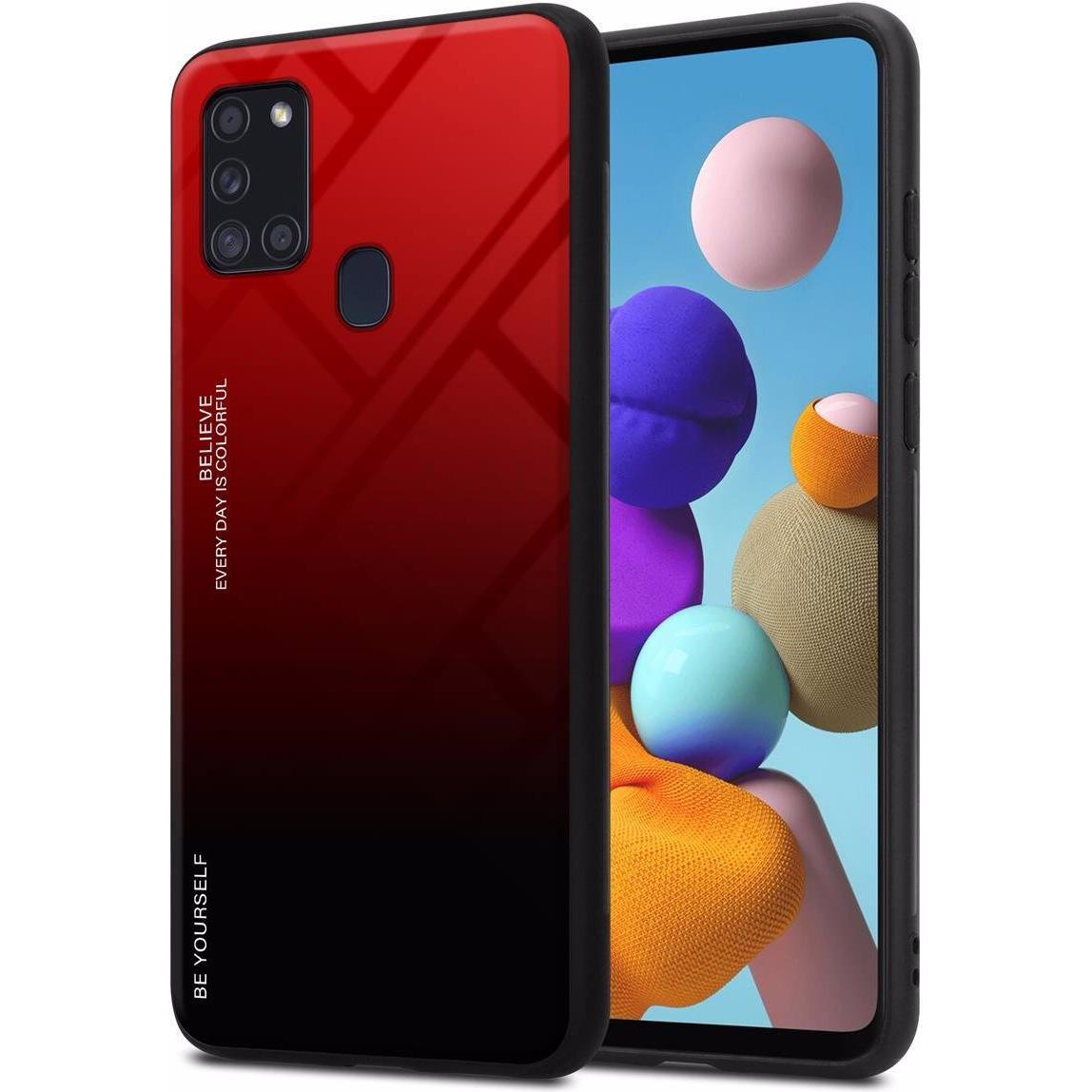 Cadorabo TPU 2 Farben Glas Cover (Samsung Galaxy A21s), Smartphone Hülle, Schwarz