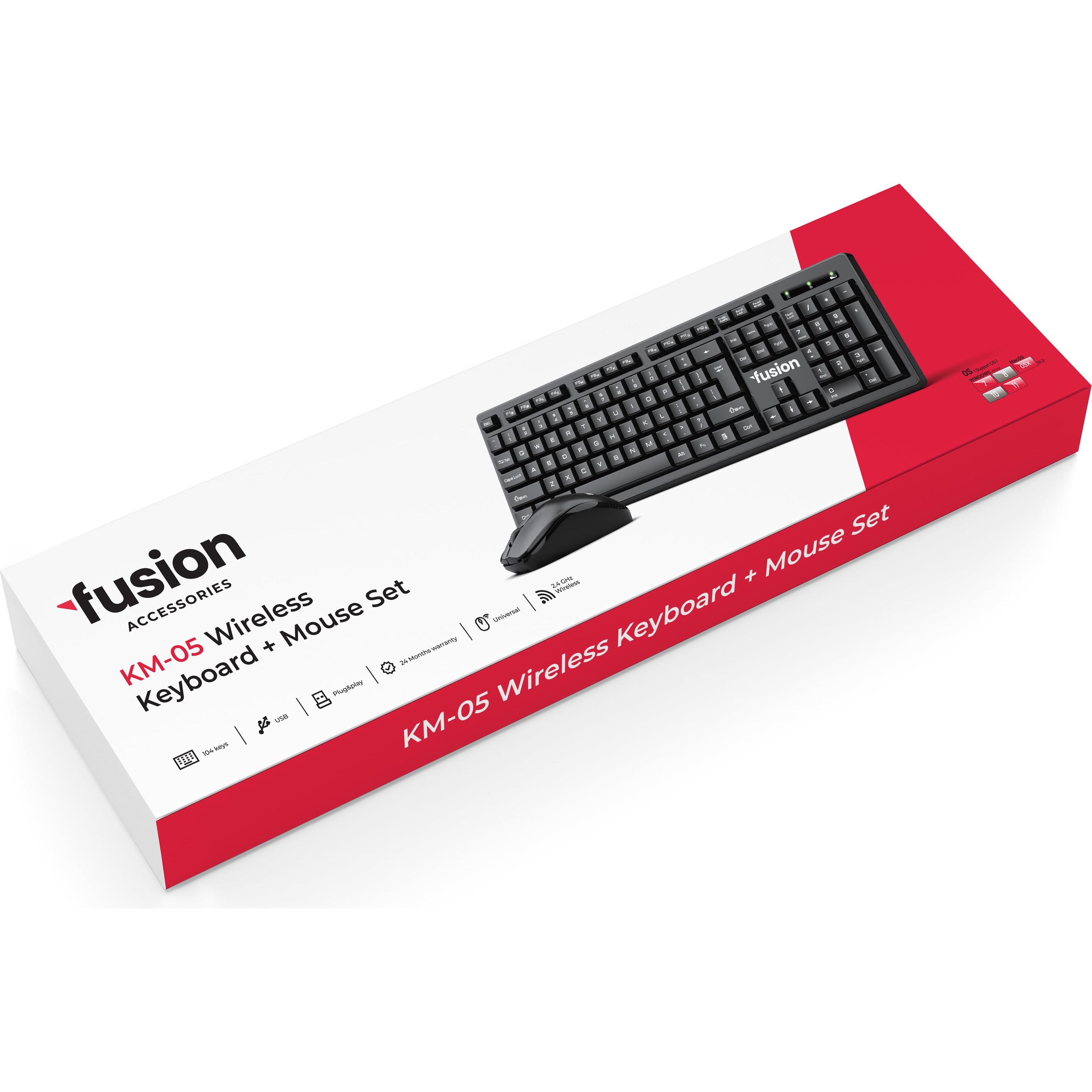 Fusion KM-05 bezvadu tastatūra + pele melna (ENG RUS), Tastiera elettronica, Nero