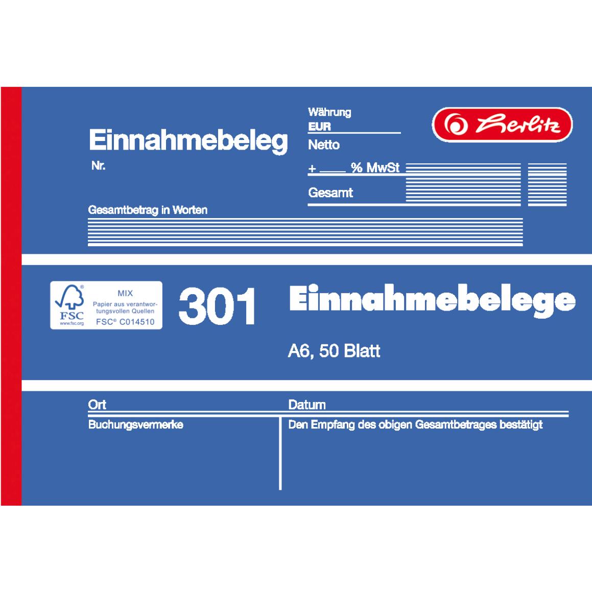 Herlitz, Polizza di versamento, Libretto di moduli "Buono fiscale 301", DIN A6, 50 fogli (50 x)
