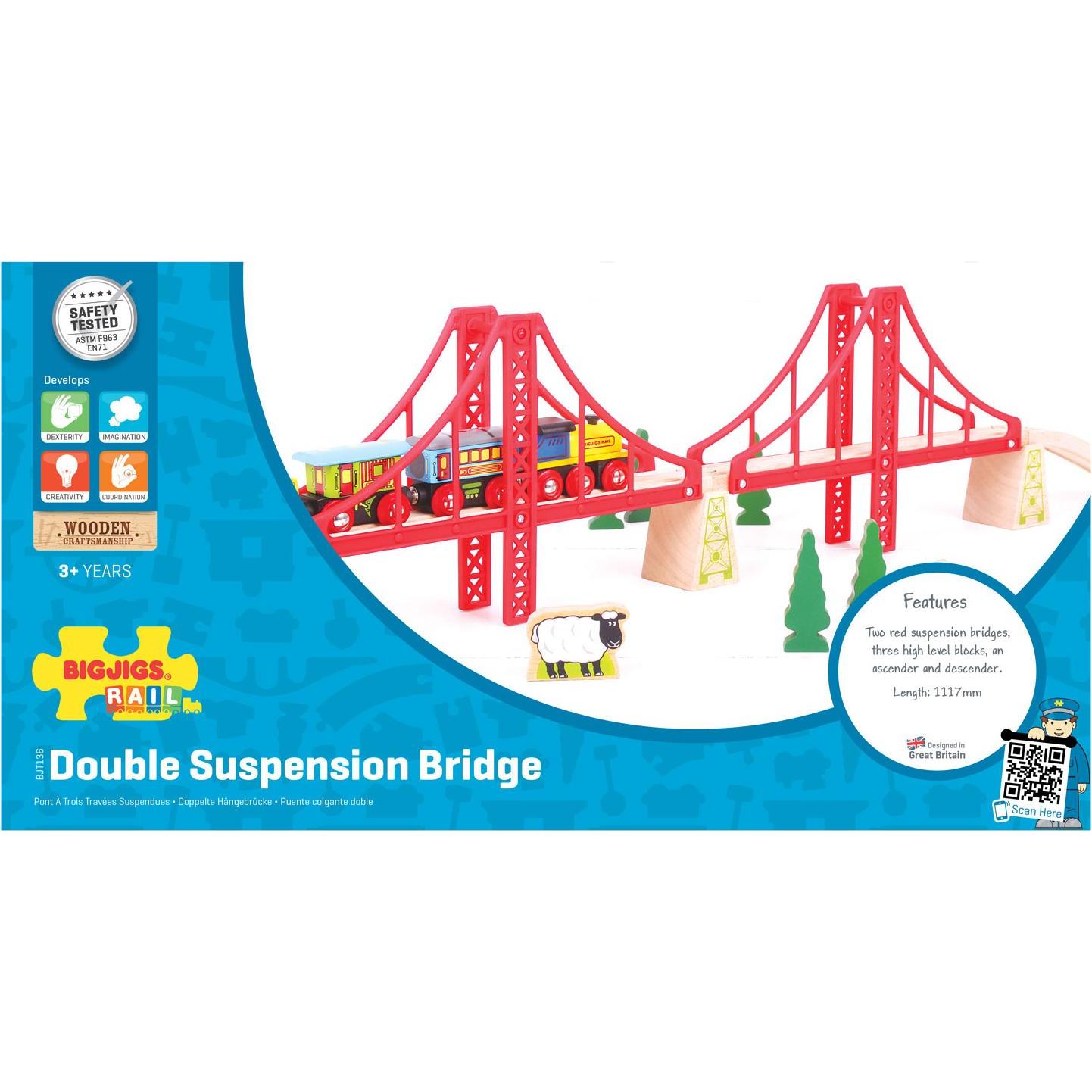 Thumbnail - Bigjigs Hölzerne Schienen Doppel-Hängebrücke
