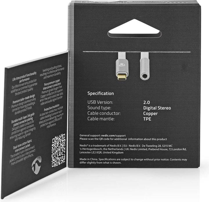 Image du produit Nedis CCTB65950AL008. Connecteur 1 : 3.5mm, Connecteur 1 Genre : Femelle, Connecteur 2 : USB, Connecteur (0.08 m)