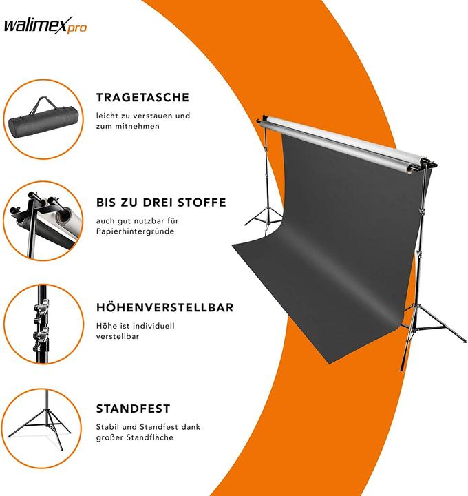 Produktbild Walimex 3-fach Hintergrundsystem + Tasche (290 cm, 250 cm)