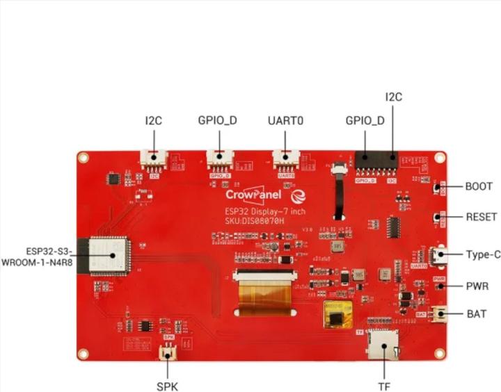Actual product image Elecrow CrowPanel 7.0 Zoll HMI ESP32 Display 800x480 RGB TFT LCD mit kapazitivem Touch und Acryl-Gehäuse