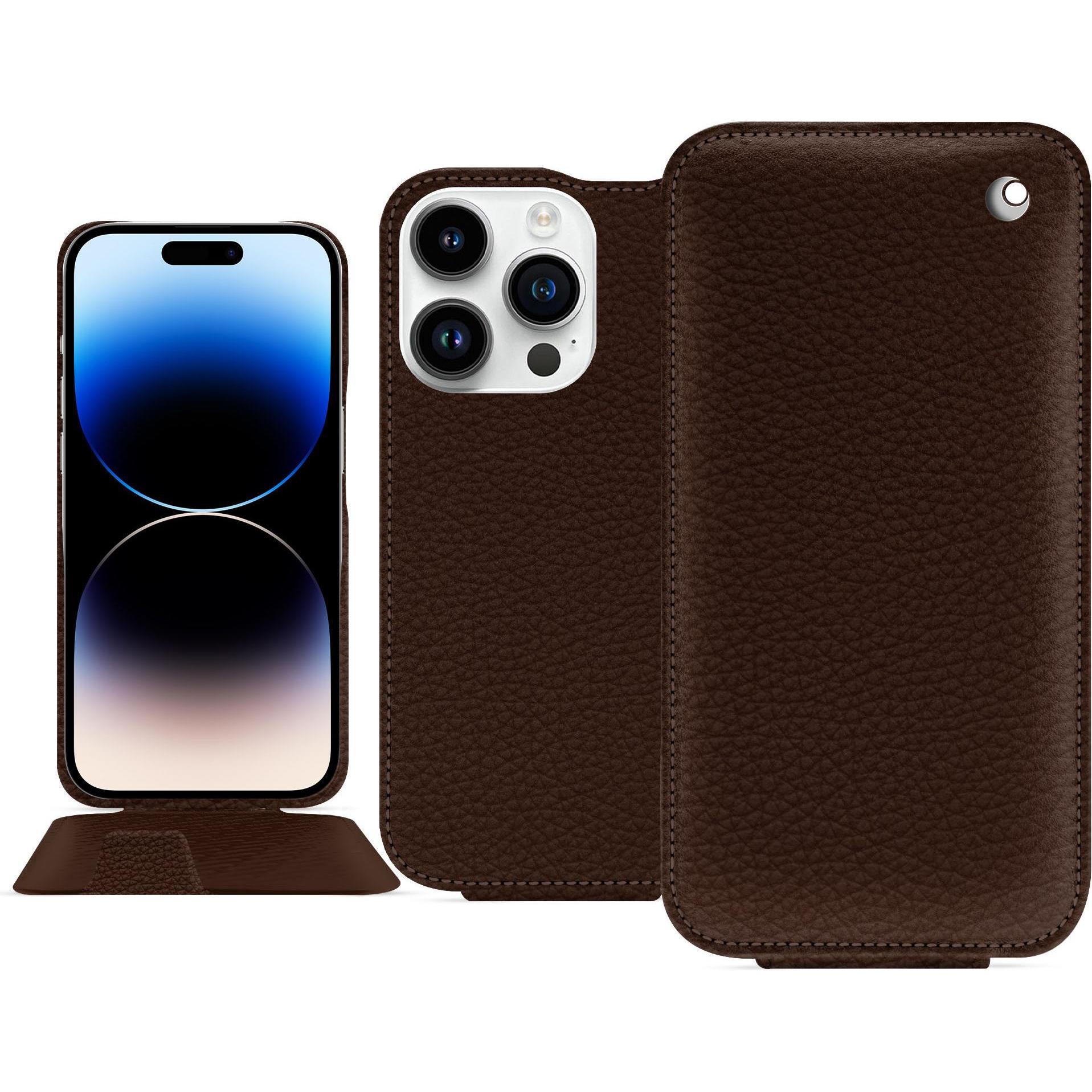 Noreve Lederschutzhülle vertikal (Apple iPhone 15 Pro), Smartphone Hülle, Braun