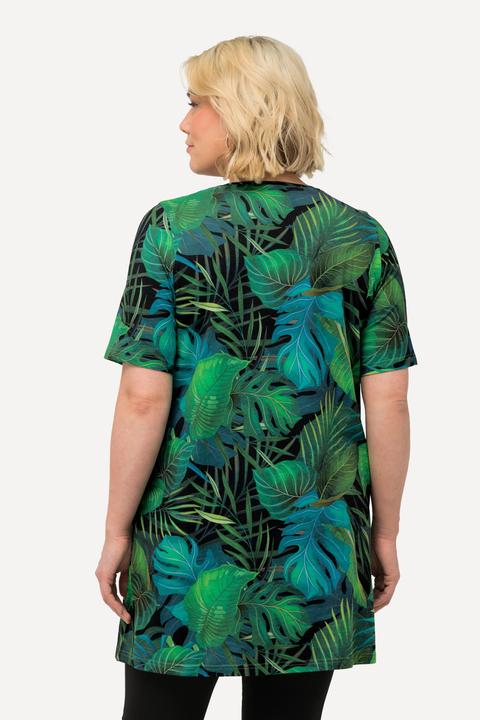 Produktbild Ulla Popken Longshirt, Blätter, A-Linie, V-Ausschnitt, Halbarm (68)