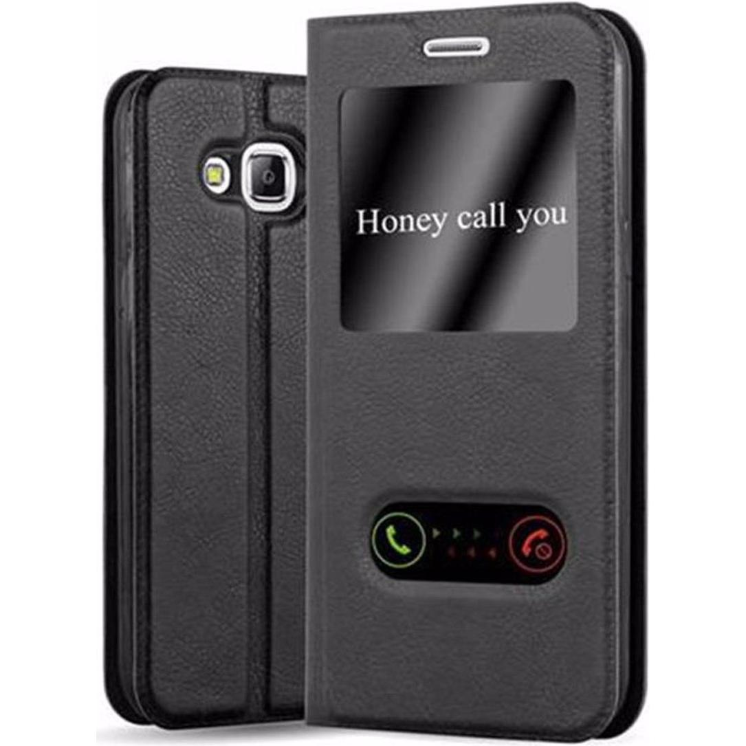 Cadorabo Book mit View Doppelfenster Cover (Samsung Galaxy J5 (2015)), Smartphone Hülle, Schwarz