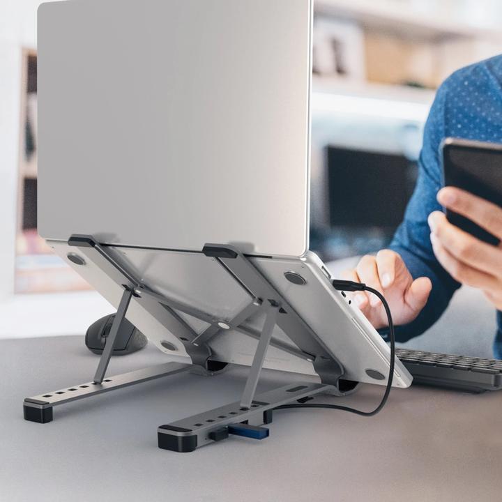 Image du produit j5Create JTS223-N Laptop Stand with USB™ 4-Port Hub, Wired, USB 3.2 Gen 1 (3.1 Gen 1) Type-C, Grey (USB-C, 1 Ports)