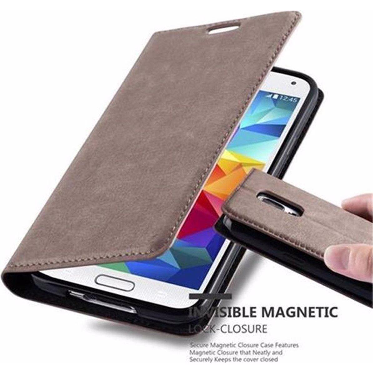 Cadorabo Book Invisible Magnet Cover (Samsung Galaxy S5 Neo, Samsung Galaxy S5), Smartphone Hülle, Braun