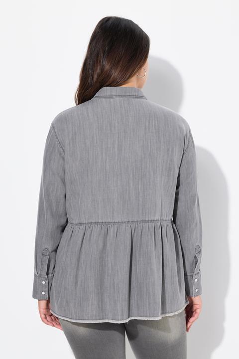 Produktbild Ulla Popken Jeansbluse, Volant, A-Linie, Hemdkragen, Langarm, Fransen (50, 52)