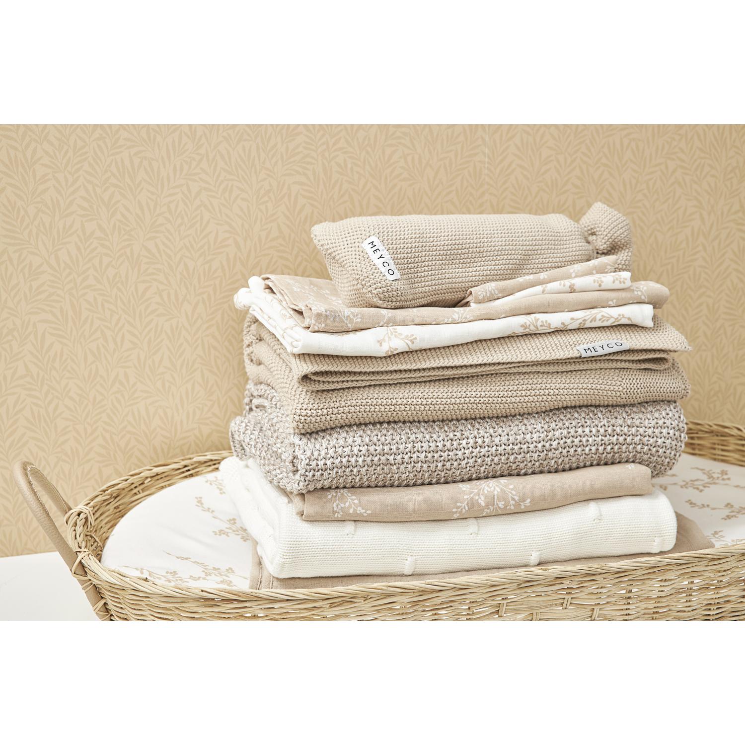Thumbnail - Meyco, Pucktuch + Nuscheli, 3-pack Mullwindeln Branches sand (70 cm, 70 cm)