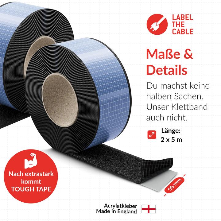 Image du produit Label-the-cable LTC Klettrolle Tough Tape Strap 5mx50mm Bündeln&Ordnen schw (50 mm)