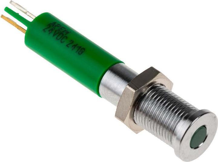 Produktbild RS PRO 6mm flush satin chrome LED, green 24Vdc