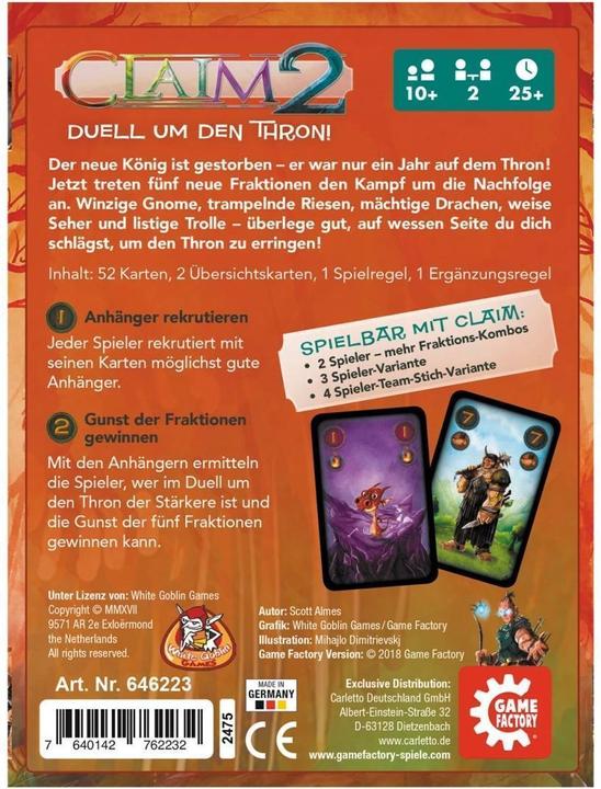 Productafbeelding Game Factory Claim 2 (d) (Duits, 2 Spelers)