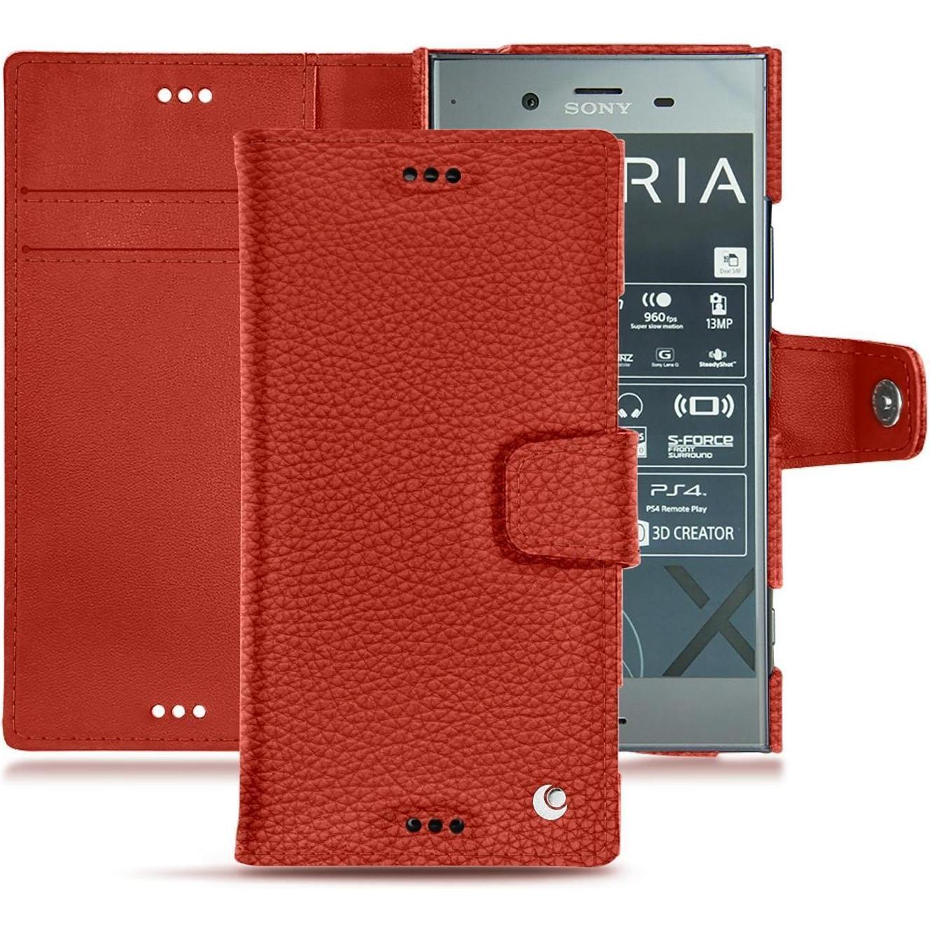 Noreve Lederschutzhülle Wallet (Sony Xperia XZ1), Smartphone Hülle, Orange