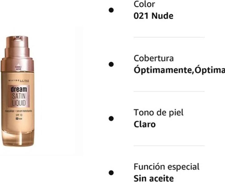Produktbild Maybelline New York DREAM SATIN LIQUID FOUNDATION+SERUM #21-nude (Nude Colour 021)