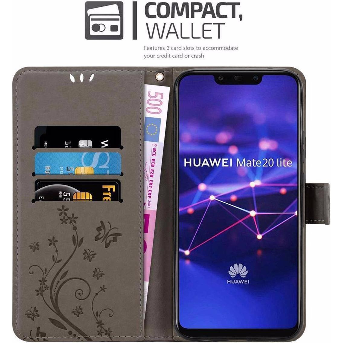 Thumbnail - Cadorabo Flower Book Cover (Huawei Mate 20 Lite), Smartphone Hülle, Grau