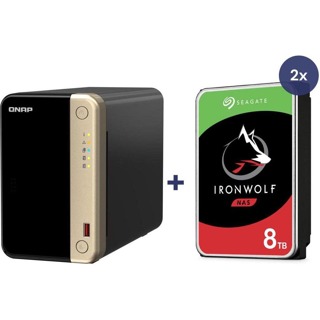 QNAP NAS TS-264-8G 2bay incl. 16TB (2x 8TB Seagate IronWolf) (2 x 8 TB, Seagate Ironwolf), NAS