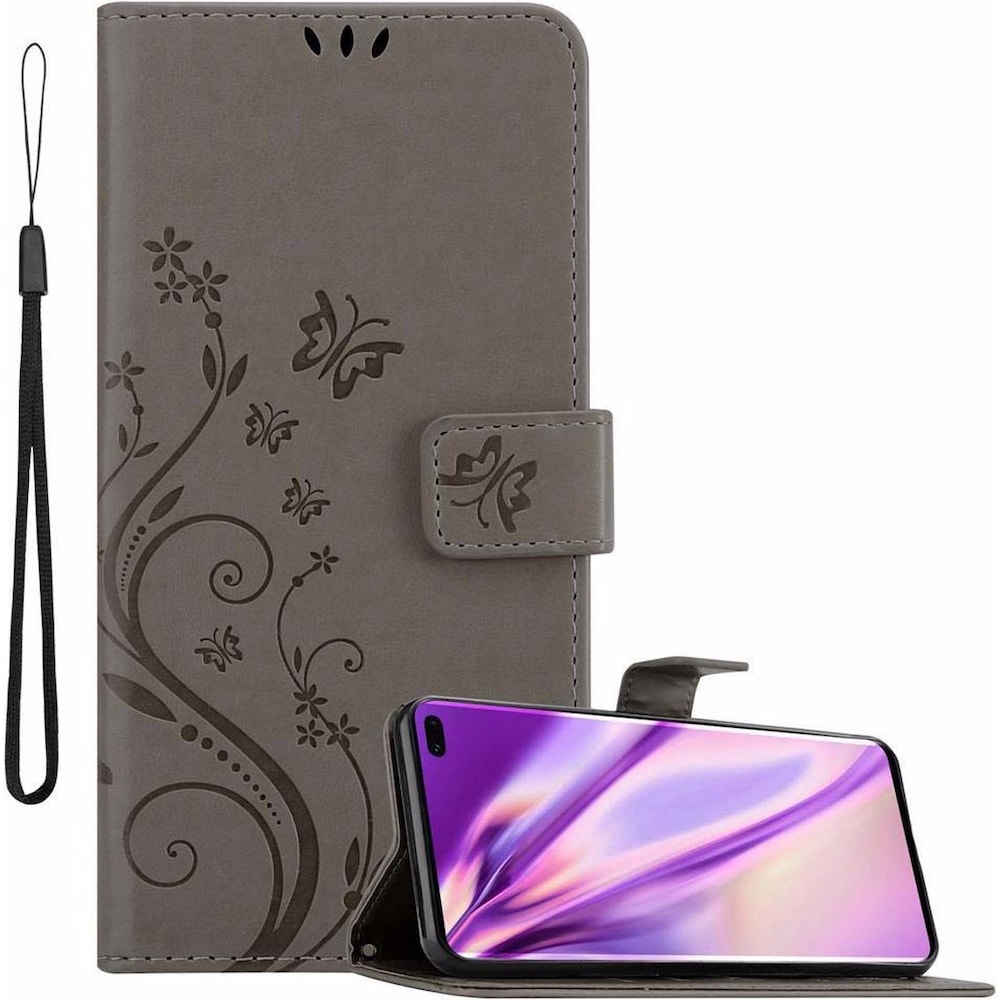 Cadorabo Flower Book Cover (Samsung Galaxy S10+), Smartphone Hülle, Grau