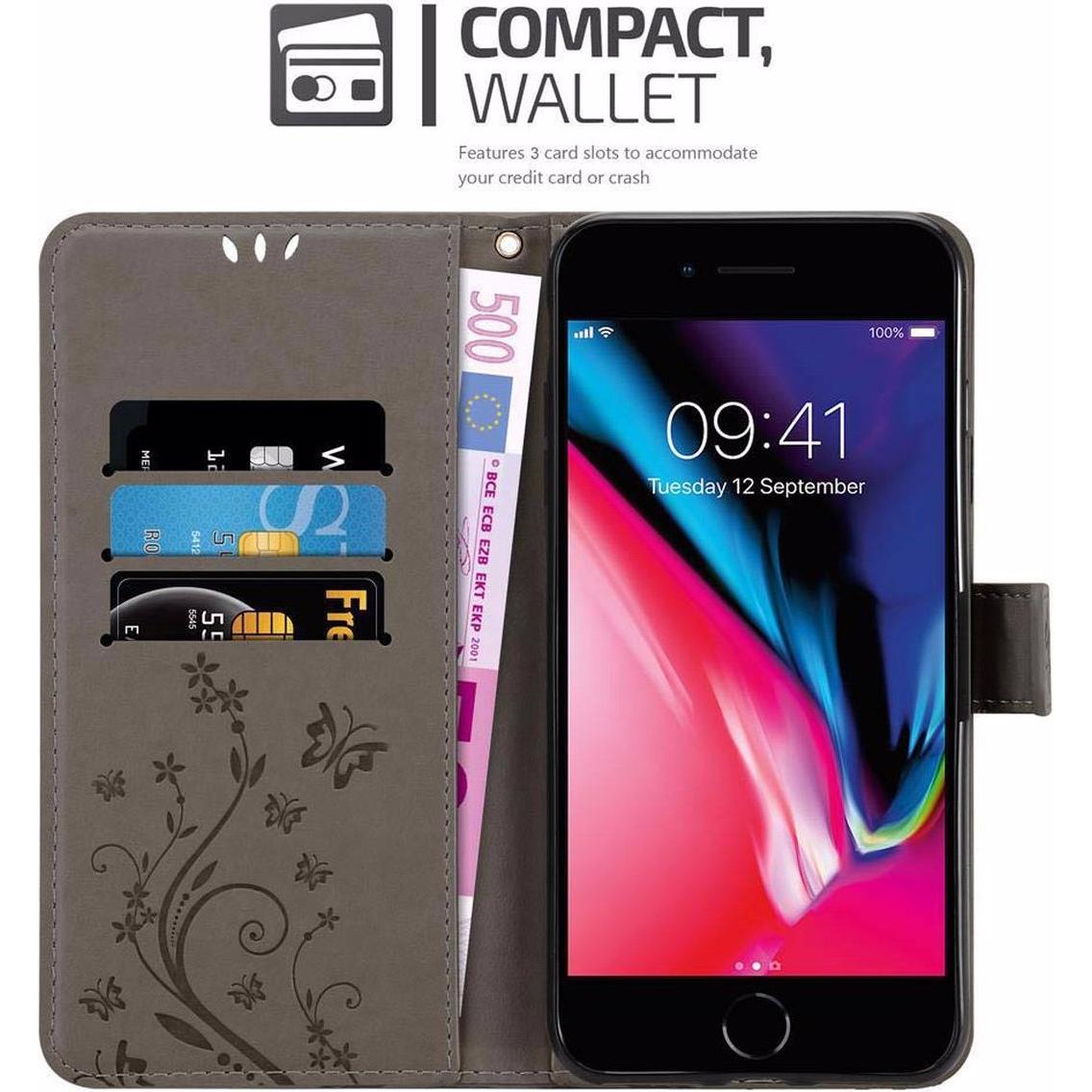 Thumbnail - Cadorabo Flower Book Cover (Apple iPhone 7 Plus), Smartphone Hülle, Grau