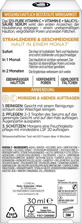 Nährwerte und Zutaten L'Oréal Paris L’Oréal Paris Revitalift Clinical Vitamin C Serum 30 ml (30 ml)