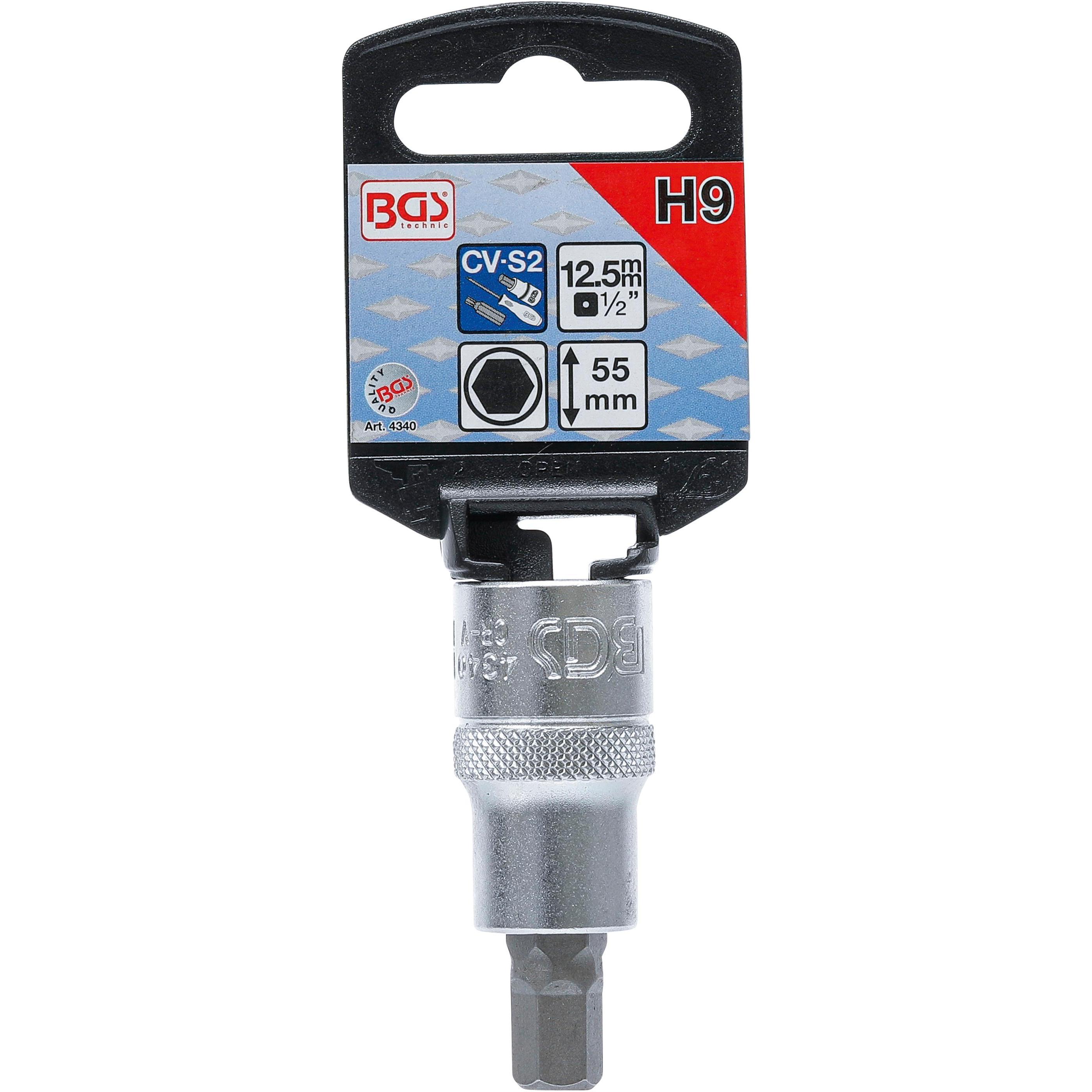 Thumbnail - BGS, Bits, Bit-Einsatz Antrieb Innenvierkant 12,5 mm (1/2") Innensechskant 9 mm (12,5 mm)