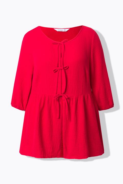 Miamoda Bluse, A-Linie, Musselin, Bindebänder, Kräuselnaht