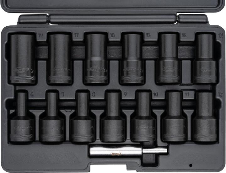 Produktbild Vigor Spiralnutenausdreher-Einsatz Satz ∙ V2404N ∙ 1/2 Zoll (12,5 mm) Vierkant∙ Aussen Schraubenausd… (19 mm, 6 mm, 12 mm, 14 mm, 16 mm, 10  mm, 18 mm, 7 mm, 17 mm, 11 mm, 15 mm, 8 mm, 9 mm, 13 mm)