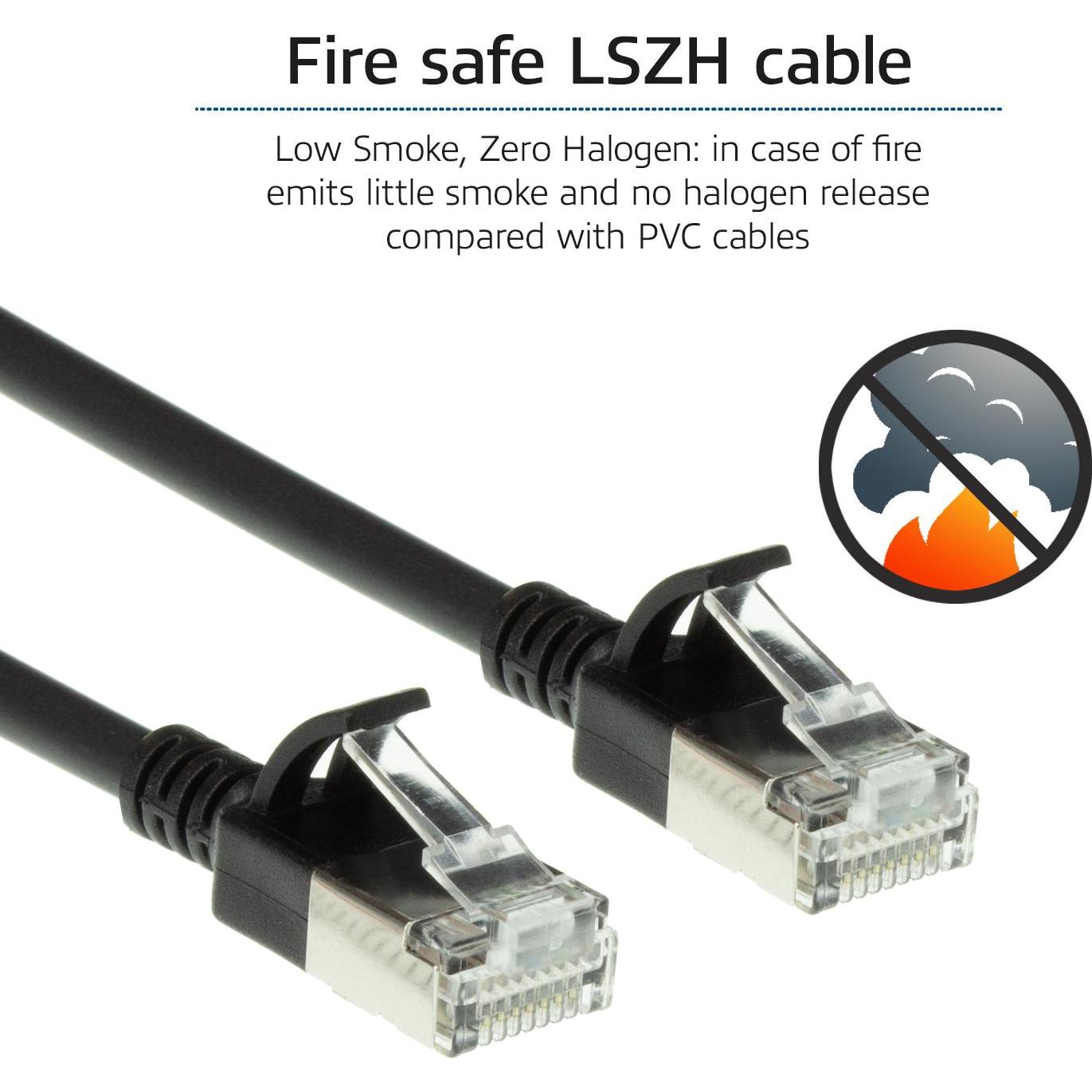ACT Black 2 meter LSZH U/FTP CAT6A datacenter slimline patch cable snagless with RJ45 connectors (U/FTP, CAT6a, 2 m), Ne...