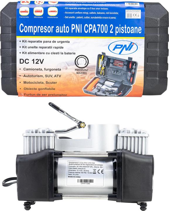 Actual product image PNI Car compressor CPA700 double piston and tyre repair package, 12V, 25A (70 l)