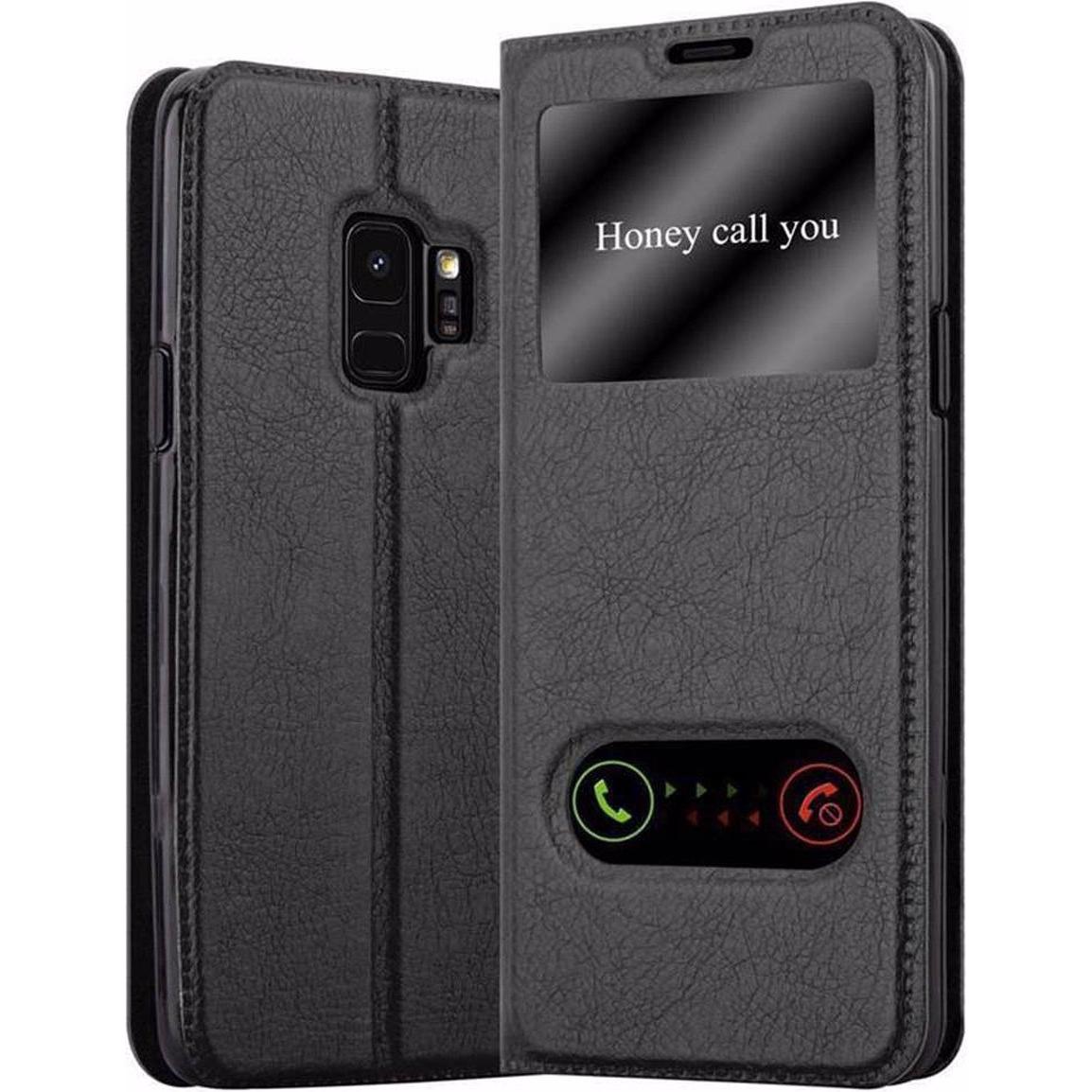 Cadorabo Book mit View Doppelfenster Cover (Samsung Galaxy S9), Smartphone Hülle, Schwarz