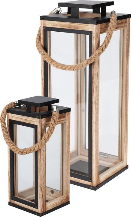 Mojawo 2-teiliges Laternen-Set aus Holz mit Metalldach Deko-Laternen