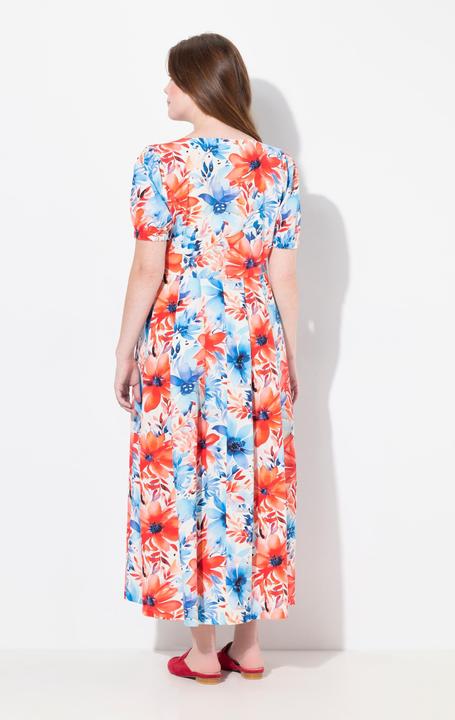 Immagine prodotto Ulla Popken Maxi abito in misto lino con inserti a punto smock, scollo rotondo e mezze maniche (54)