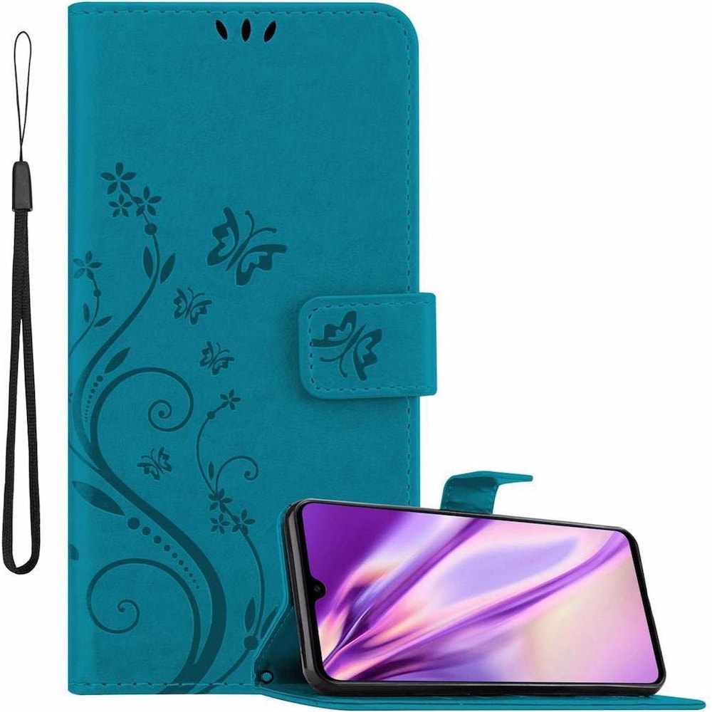 Cadorabo Flower Book Cover (Huawei Mate 20), Smartphone Hülle, Blau