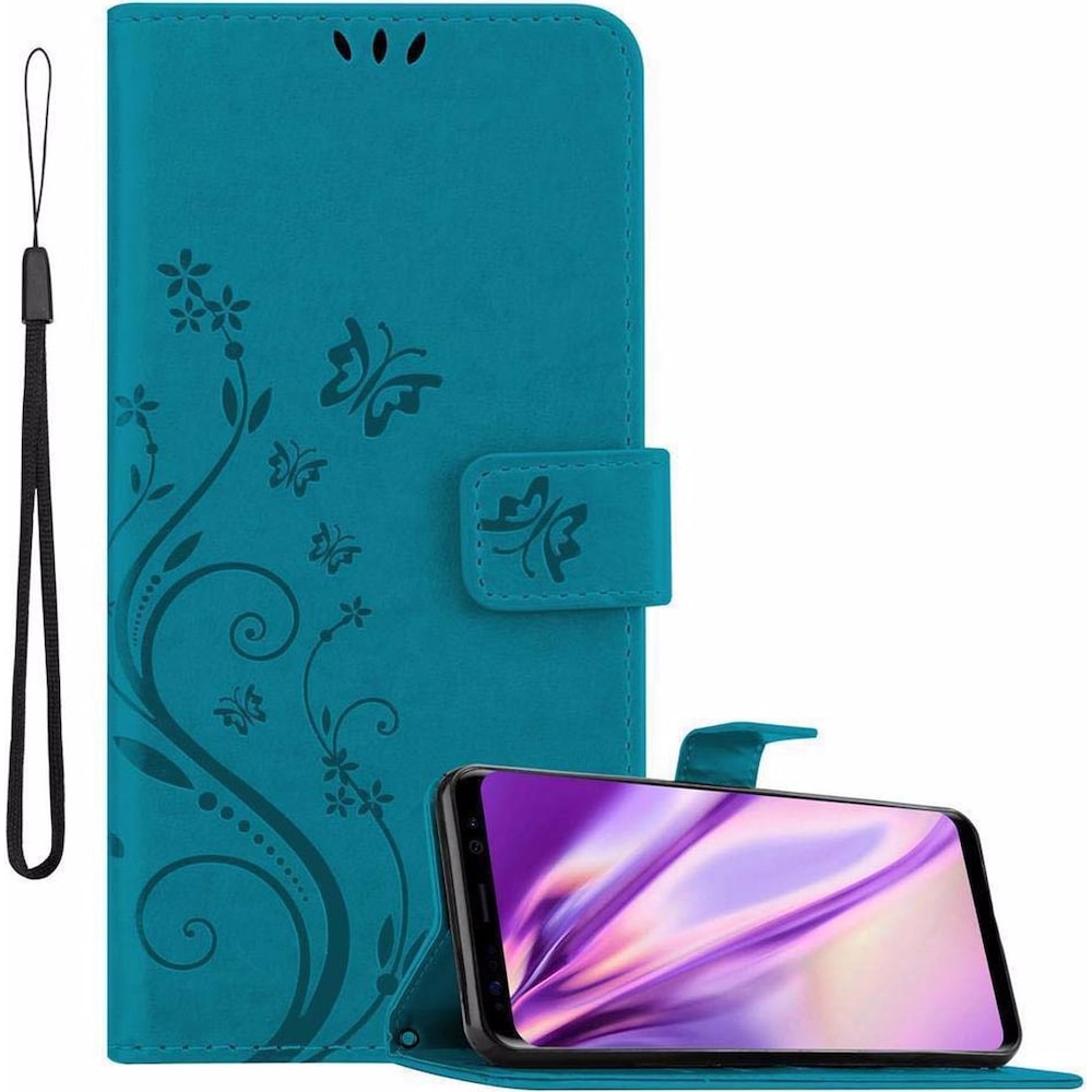 Cadorabo Flower Book Cover (Samsung Galaxy S8), Smartphone Hülle, Blau