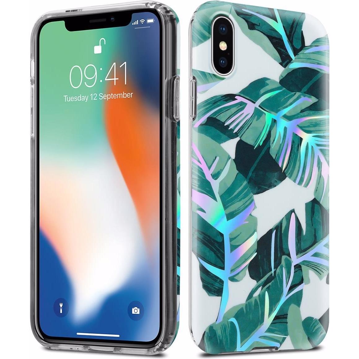 Cadorabo IMD TPU Bunte Blumen & Blätter Cover (Apple iPhone X), Smartphone Hülle, Weiss