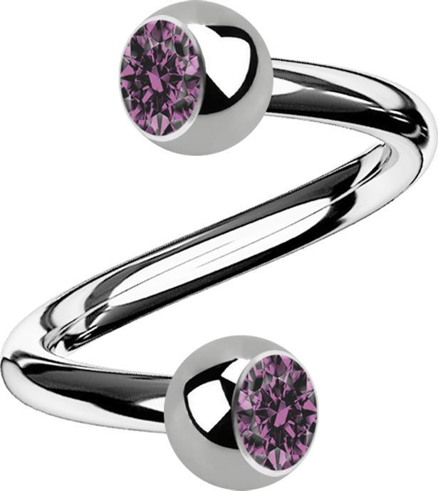 Image du produit Star Piercing Micro Spirale silber mit zwei Kugeln Kristall hellviolett (Titane)