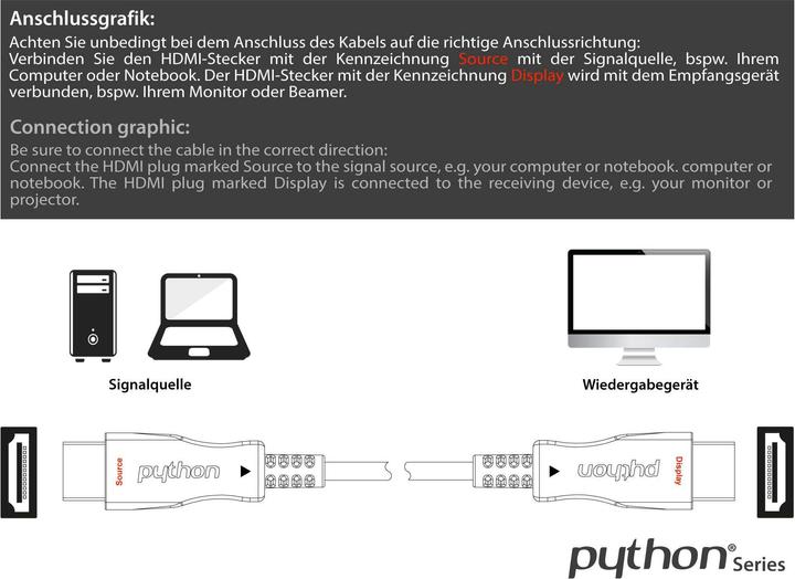 Produktbild Python AOC Hybrid Ultra-High-Speed HDMI 2.1 Kabel, 8K @60Hz / 4K @120Hz, 48 GBit/s, schwarz, 10m (10 m, HDMI)