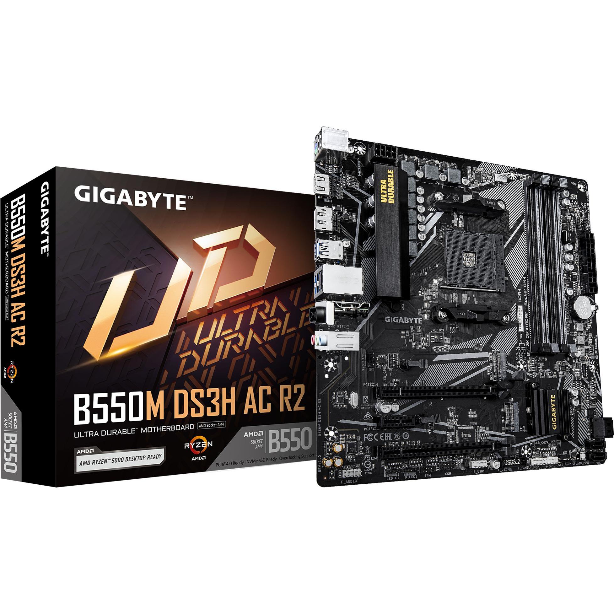 Gigabyte Motherboard für Intel Prozessoren B550M DS3H AC R2 (AM4, AMD B550, mATX), Mainboard