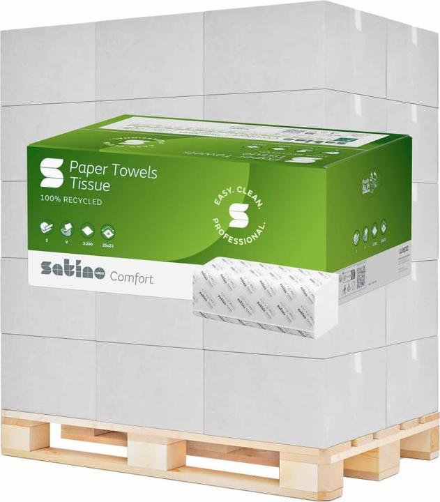 Produktbild Wepa Handtuchpapier Comfort, 250 x 230 mm, hochweiss 2-lagig Tissue, V-Falzung, 100% Recycling, Volumen- (20x)