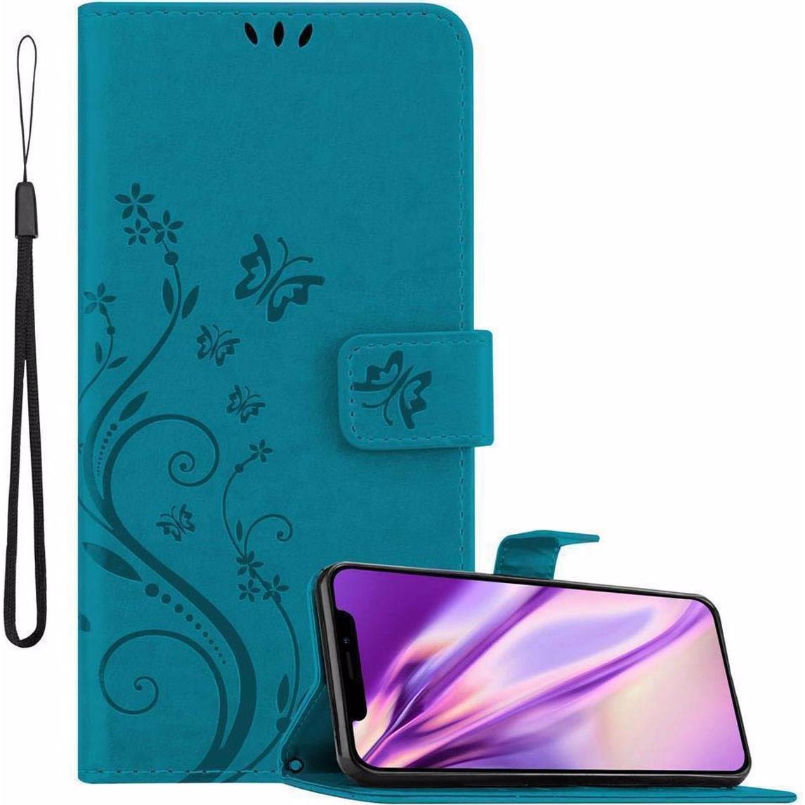 Cadorabo Flower Book Cover (Apple iPhone XR), Smartphone Hülle, Blau