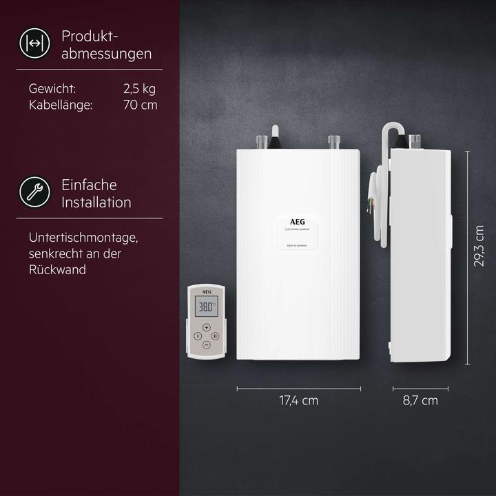 Produktbild AEG Haustechnik DDLE Kompakt FB 11/13 kW Kompakt Durchlauferhitzer für die Küche, Fernbedienung, 400 V, Untertisch