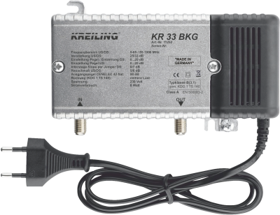 Actual product image Kreiling BK amplifier 33dB 25dB return path 0-65MHz KR 33 BKG (Amplifier)