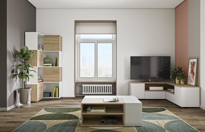 Actual product image Temahome Angle TV Stand white and oak (40 x 46 cm)