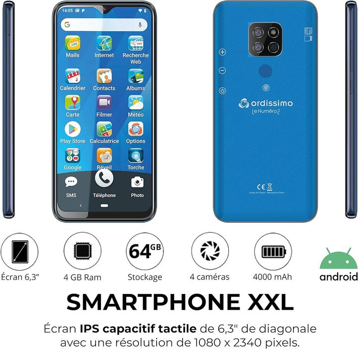 Produktbild Ordissimo Le Numéro 2 (64 GB, Blue, 6.30", Dual SIM, 4G)