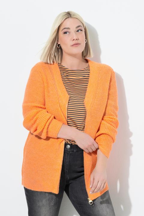 Image du produit Ulla Popken Cardigan en maille côtelée, col en V et manches longues, laine mélangée (42, 44)