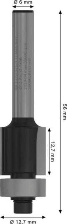 Produktbild Bosch Professional Zubehör Laminat-Bündigfräser, 6 mm, D1 12,7 mm, L 12,7 mm, G 56 mm