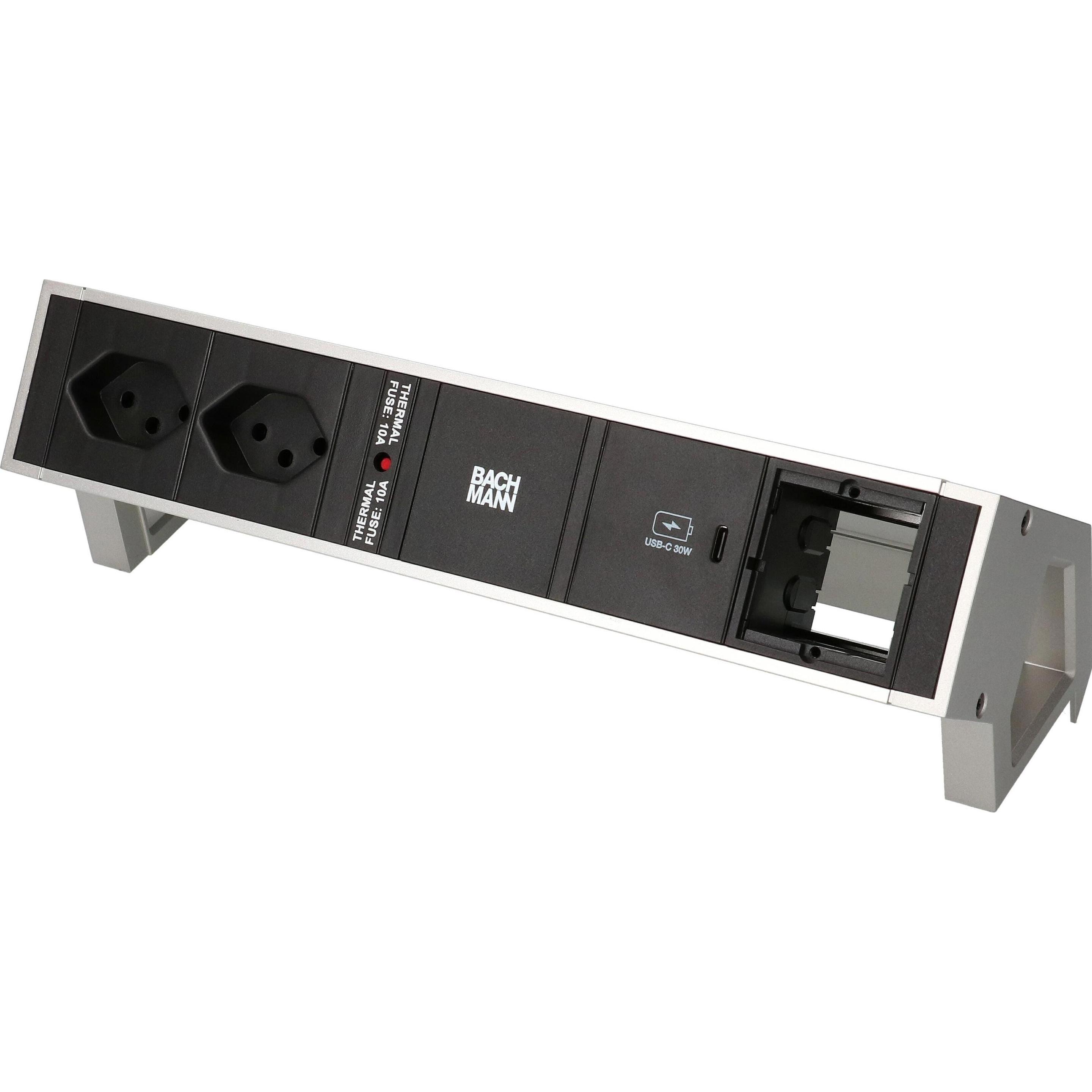 Bachmann, Steckdosenleiste, Tischsteckdosenleiste DESK 2, 2x T13, 1x USB C, 1x Custom (2 x, Typ 13, 0.20 m)