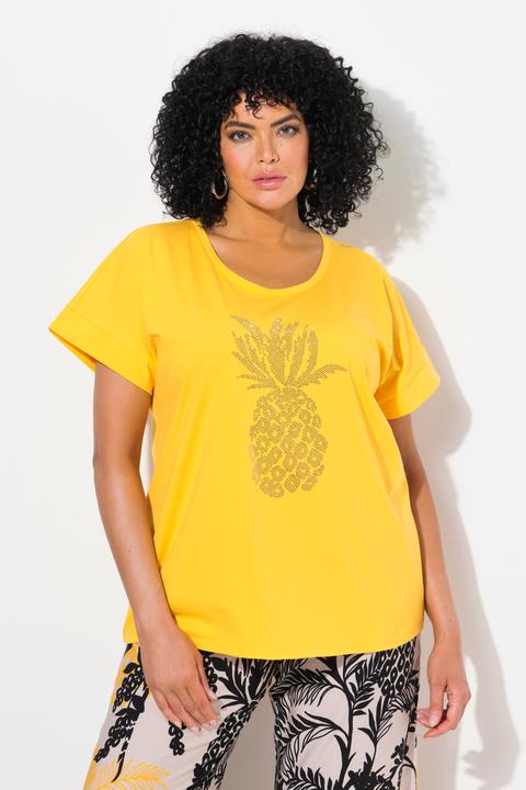 Immagine prodotto Ulla Popken T-shirt dal taglio oversize con ananas brillante, scollo a girocollo e mezze maniche (62)