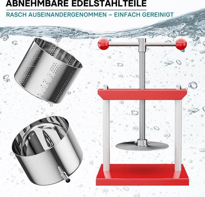 Immagine prodotto Wiltec Presse à fruits Pressoir à vin Acier 6l Cuve en acier inoxydable Pressoir Fruits Baies (Spina UE)
