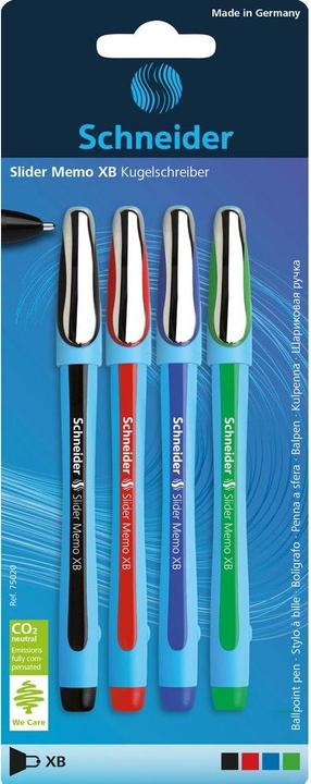 Schneider Ballpoint pen Slider Memo XB (Green, Black, Red, Blue, 4 x)